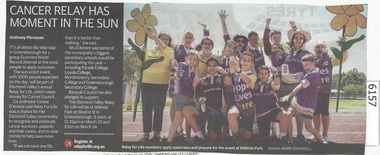 Newspaper Clipping, Diamond Valley Leader, Cancer relay has moment in the sun, 13/02/2019