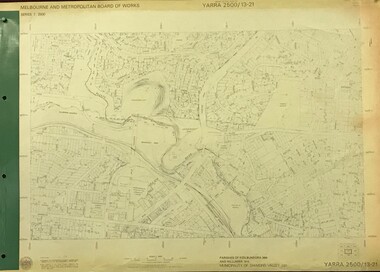 Map, Melbourne and Metropolitan Board of Works. Survey Division, MMBW, Yarra 2500 / 13.21. Central Greensborough, 1979_05