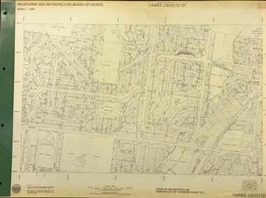 Map, Melbourne and Metropolitan Board of Works. Survey Division, MMBW, Yarra 2500 / 12.21. Watsonia North, 1979_02
