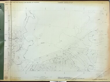 Map, Melbourne and Metropolitan Board of Works. Survey Division, MMBW, Yarra 2500 / 17.27. Central Hurstbridge, 1978_02