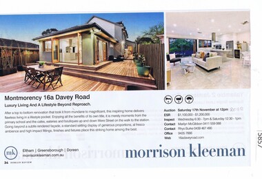 Newspaper Clipping, Domain Review et al, 16a Davey Road Montmorency, 17/11/2018