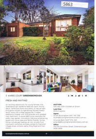 Advertising Leaflet, Buckingham and Company Estate Agents, 3 Karee Court Greensborough; and, 14 Natimuk Street Greensborough, 2018_08