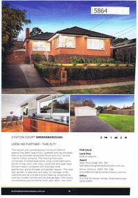 Advertising Leaflet, Buckingham and Company Estate Agents, 2 Paton Court Greensborough; and, 8/73 Nell Street Greensborough, 2018_08