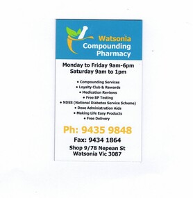 Refrigerator Magnet, Watsonia Compounding Pharmacy, 2018_