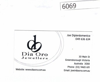 Business card, Dia Oro Jewellers, 2018_