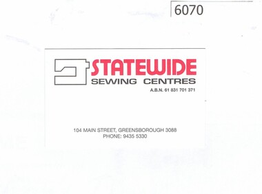 Business card and Sales Brochure, Statewide Sewing Centres, 2018_