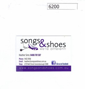 Business card; and photographs, songs & shoes, 2018_