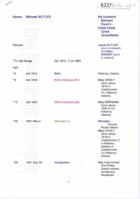 Genealogical Document, Michael Butler and family, 2017_