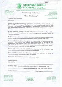 Correspondence - Letter, Greensborough Football Club; Team of the Century 2002, 2002_