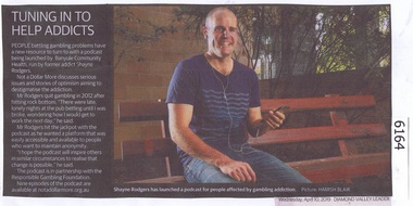 Newspaper Clipping, Diamond Valley Leader, Tuning in to help addicts, 10/04/2019