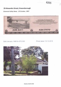 Newspaper Clipping and Photograph, Diamond Valley News, 29 Alexandra Street Greensborough, 20/10/1987
