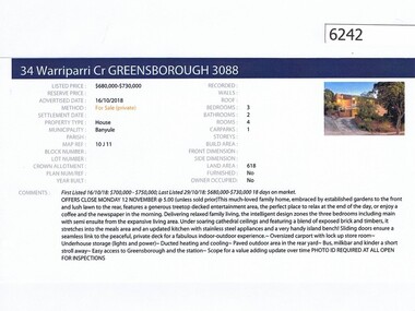Advertising Leaflet, Barry Plant Greensborough, 34 Warriparri Court Greensborough, 16/10/2018