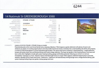 Advertising Leaflet, Barry Plant Greensborough, 14 Natimuk Street Greensborough, 15/10/2018
