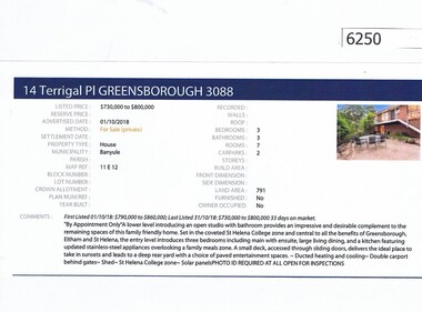 Advertising Leaflet, Barry Plant Greensborough, 14 Terrigal Place Greensborough, 01/10/2018