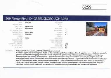 Advertising Leaflet, Barry Plant Greensborough, 209 Plenty River Drive Greensborough, 08/08/2018