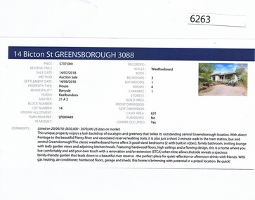 Advertising Leaflet, Barry Plant Greensborough, 14 Bicton Street Greensborough, 14/07/2018