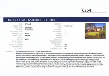 Advertising Leaflet, Barry Plant Greensborough, 3 Karee Court Greensborough, 20/10/2018