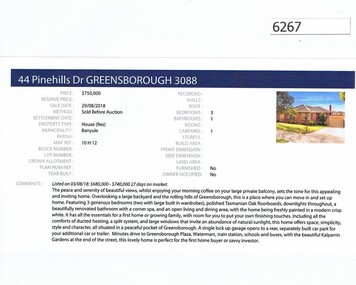 Advertising Leaflet, Barry Plant Greensborough, 44 Pinehills Drive Greensborough, 29/08/2018