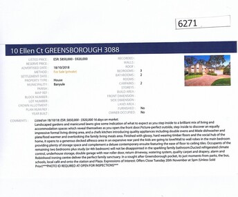 Advertising Leaflet, Barry Plant Greensborough, 10 Ellen Court Greensborough, 18/10/2018