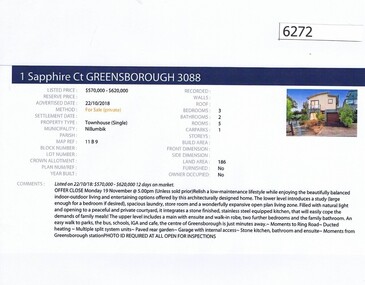 Advertising Leaflet, Barry Plant Greensborough, 1 Sapphire Court Greensborough, 22/10/2018