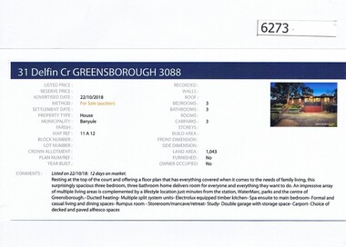 Advertising Leaflet, Barry Plant Greensborough, 31 Delfin Crescent Greensborough, 22/10/2018