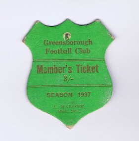 Membership Ticket - Digital Image, Greensborough Football Club, 1937, 1937_