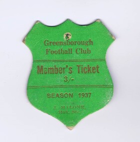 Membership Ticket - Digital Image, Greensborough Football Club, Greensborough Football Club, 1937, 1937_