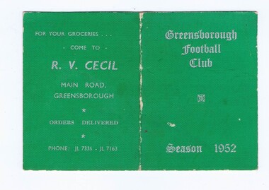 Membership Ticket - Digital Image, Greensborough Football Club, Greensborough Football Club, 1952, 1952_