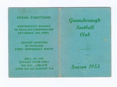 Membership Ticket - Digital Image, Greensborough Football Club, 1953, 1953_