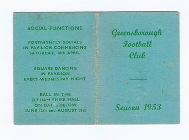 Membership Ticket - Digital Image, Greensborough Football Club, Greensborough Football Club, 1953, 1953_