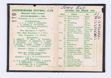 Membership Ticket - Digital Image, Greensborough Football Club, 1958, 1958_