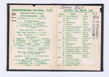 Membership Ticket - Digital Image, Greensborough Football Club, Greensborough Football Club, 1958, 1958_
