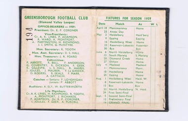 Membership Ticket - Digital Image, Greensborough Football Club, 1959, 1959_