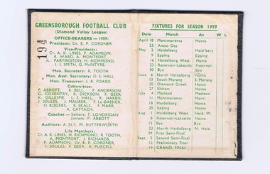 Membership Ticket - Digital Image, Greensborough Football Club, Greensborough Football Club, 1959, 1959_