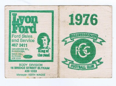 Document - Membership Ticket - Digital Image, Greensborough Football Club, Greensborough Football Club, 1976, 1976_