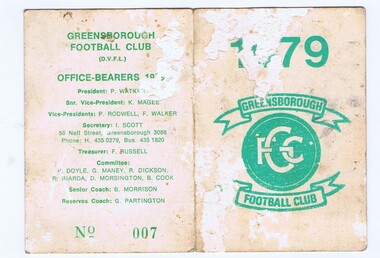 Membership Ticket - Digital Image, Greensborough Football Club, 1979, 1979_