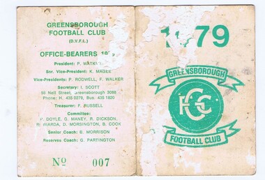 Document - Membership Ticket - Digital Image, Greensborough Football Club, Greensborough Football Club, 1979, 1979_