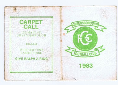 Document - Membership Ticket - Digital Image, Greensborough Football Club, Greensborough Football Club, 1983, 1983_