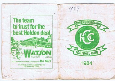 Document - Membership Ticket - Digital Image, Greensborough Football Club, Greensborough Football Club, 1984, 1984_