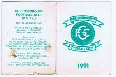 Membership Ticket - Digital Image, Greensborough Football Club, 1991, 1991_