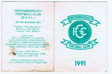 Document - Membership Ticket - Digital Image, Greensborough Football Club, Greensborough Football Club, 1991, 1991_