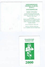 Document - Membership Ticket - Digital Image, Greensborough Football Club, Greensborough Football Club, 2000, 2000_