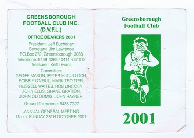 Document - Membership Ticket - Digital Image, Greensborough Football Club, Greensborough Football Club, 2001, 2001_