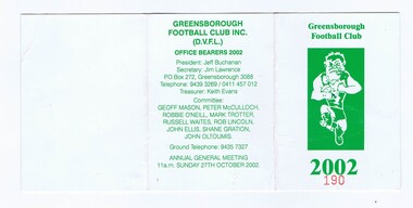 Document - Membership Ticket - Digital Image, Greensborough Football Club, Greensborough Football Club, 2002, 2002_