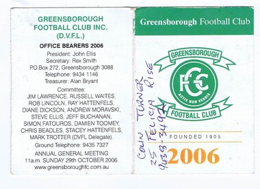 Document - Membership Ticket - Digital Image, Greensborough Football Club, Greensborough Football Club, 2006, 2006_