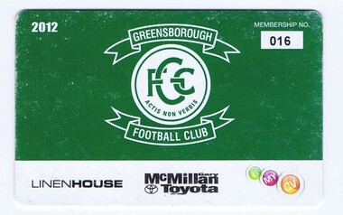 Document - Membership Ticket - Digital Image, Greensborough Football Club, Greensborough Football Club, 2012, 2012_