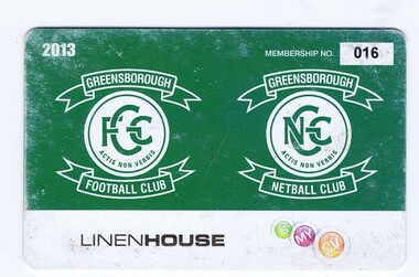 Document - Membership Ticket - Digital Image, Greensborough Football Club, Greensborough Football Club, 2013, 2013_
