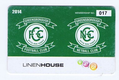 Document - Membership Ticket - Digital Image, Greensborough Football Club, Greensborough Football Club, 2014, 2014_