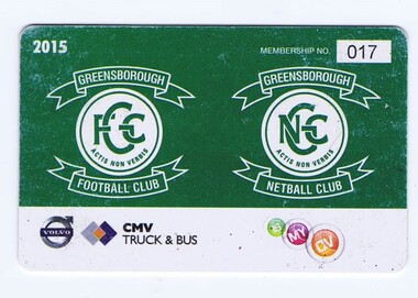 Document - Membership Ticket - Digital Image, Greensborough Football Club, Greensborough Football Club, 2015, 2015_