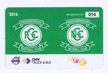 Document - Membership Ticket - Digital Image, Greensborough Football Club, Greensborough Football Club, 2016, 2016_